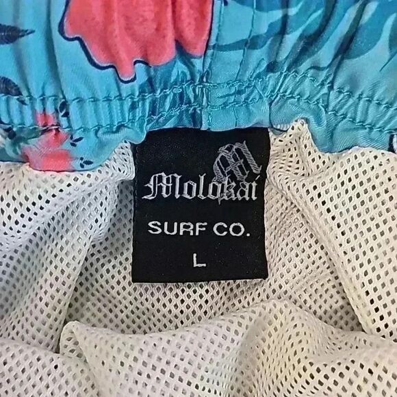 Molokai teal hibiscus swim trunks Size L - Picture 5 of 6